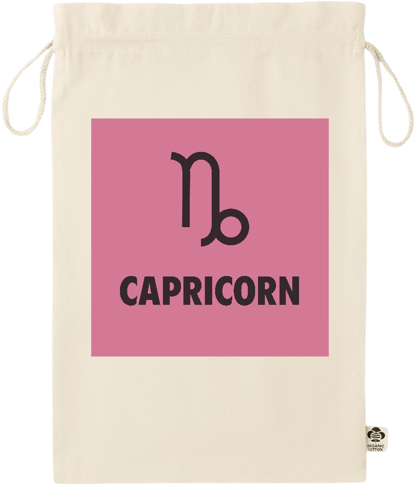 Zodiac Capricorn Design - Essential large organic drawcord gift bag_BEIGE_front