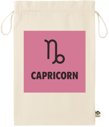 Zodiac Capricorn Design - Essential large organic drawcord gift bag_BEIGE_front