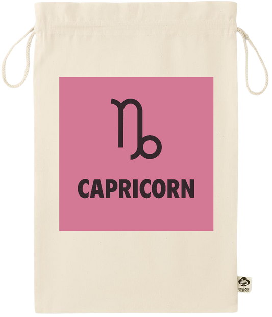 Zodiac Capricorn Design - Essential large organic drawcord gift bag_BEIGE_front