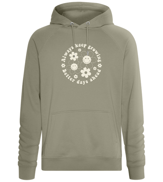 Keep Growing Smiley Design - Comfort unisex hoodie_KHAKI_front