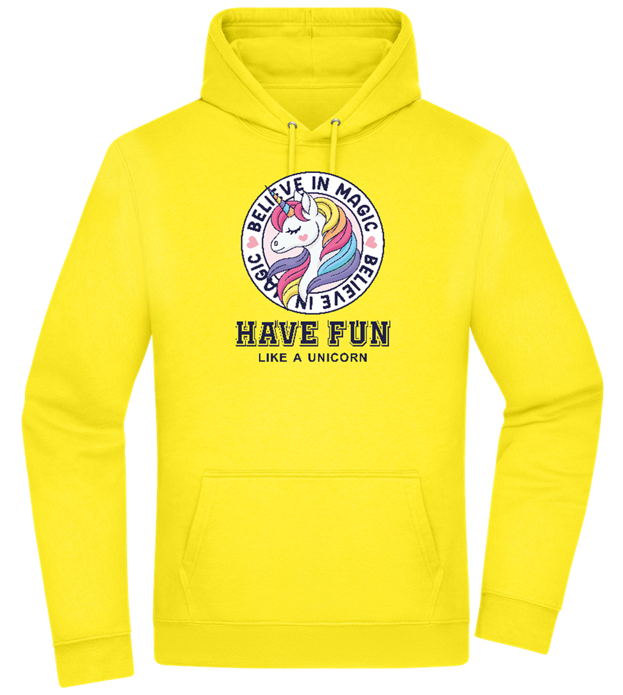 Believe in Magic Unicorn Design - Premium Essential Unisex Hoodie_YELLOW_front