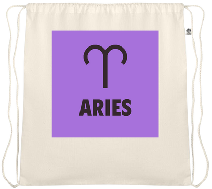 Zodiac Aries Design - Essential medium organic cotton drawstring bag_BEIGE_front