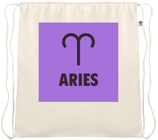 Zodiac Aries Design - Essential medium organic cotton drawstring bag_BEIGE_front