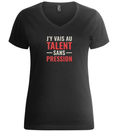 J'y Vais au Talent Sans Pression Design - Premium women's v-neck t-shirt_DEEP BLACK_front