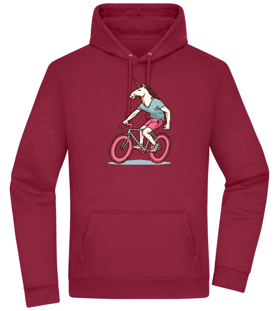 Unicorn On Bicycle Design - Premium Essential Unisex Hoodie_BORDEAUX_front