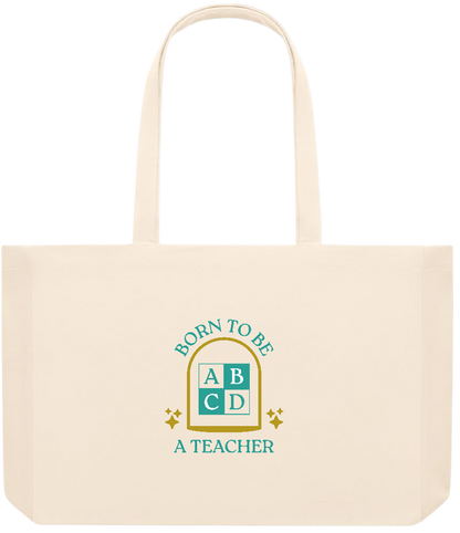 Born to be a Teacher Design - Premium large recycled beach tote bag_BEIGE_front