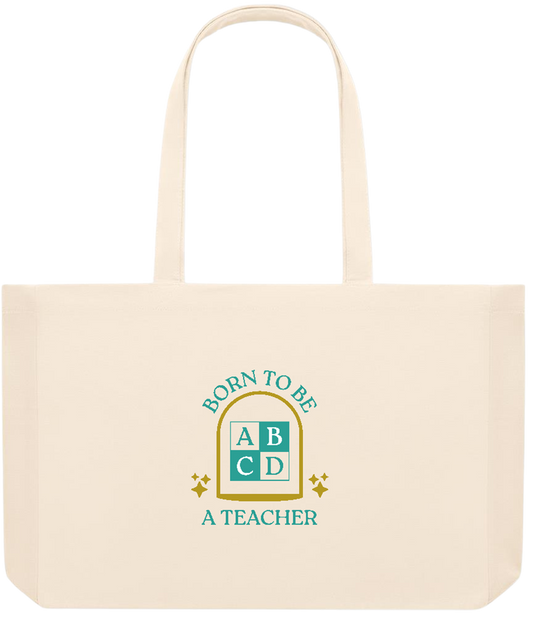 Born to be a Teacher Design - Premium large recycled beach tote bag_BEIGE_front