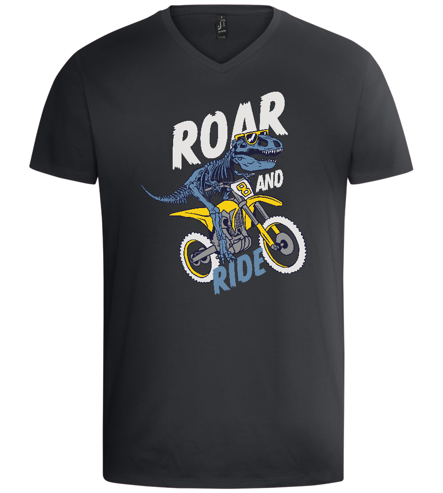 Dino Biker Design - Basic men's v-neck t-shirt_DARK GRAY_front