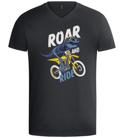 Dino Biker Design - Basic men's v-neck t-shirt_DARK GRAY_front