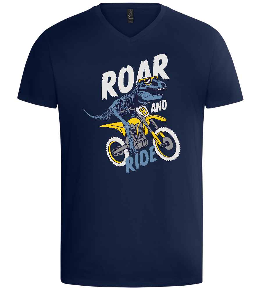 Dino Biker Design - Basic men's v-neck t-shirt_MARINE_front