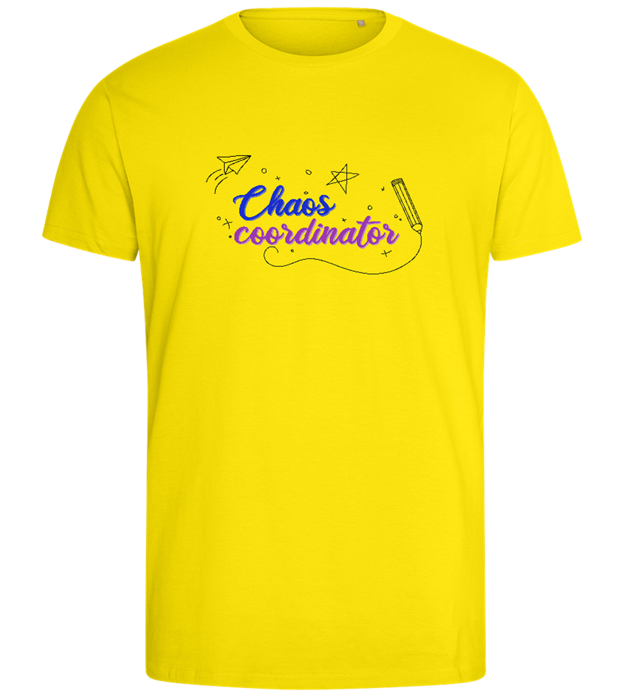 Chaos Coordinator Doodles Design - Comfort men's fitted t-shirt_YELLOW_front