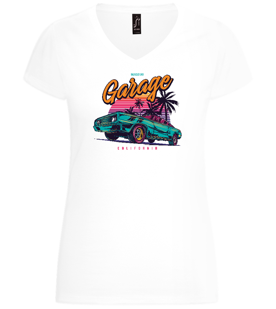 Car Garage Design - Basic women's v-neck t-shirt_WHITE_front