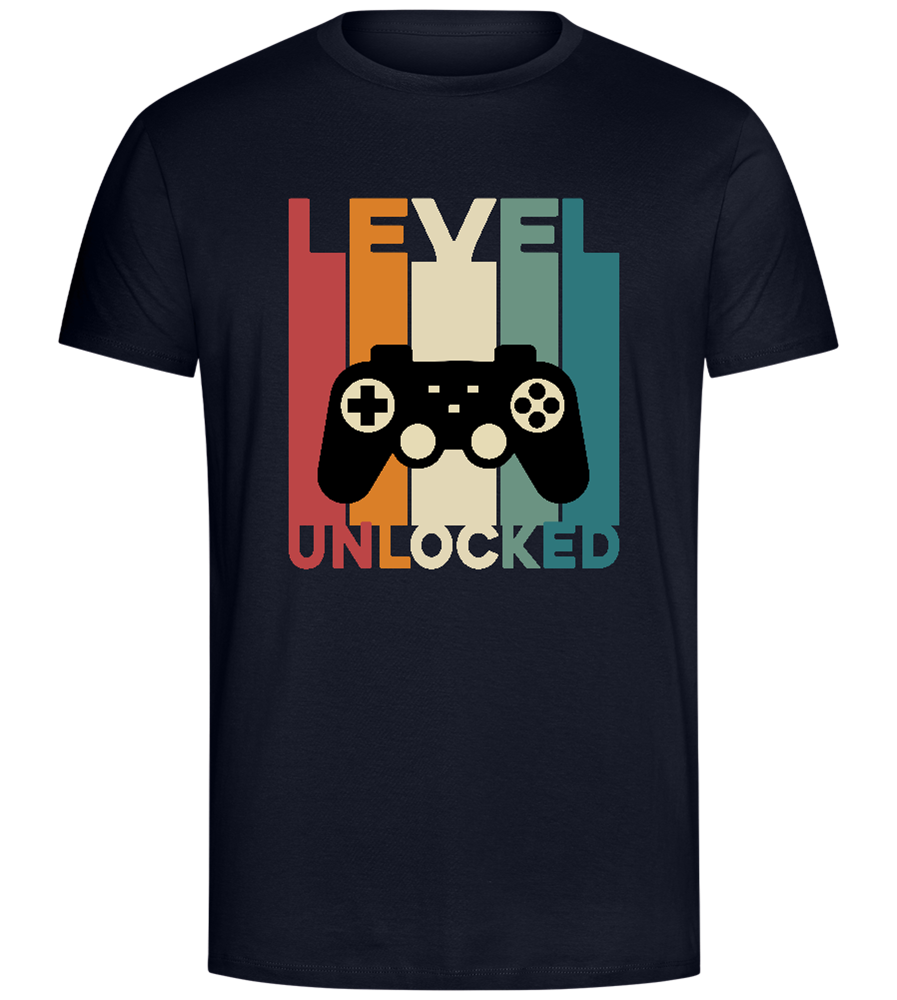 Level Unlocked Game Controller Stripes Design - Comfort Unisex T-Shirt_FRENCH NAVY_front