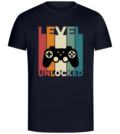 Level Unlocked Game Controller Stripes Design - Comfort Unisex T-Shirt_FRENCH NAVY_front