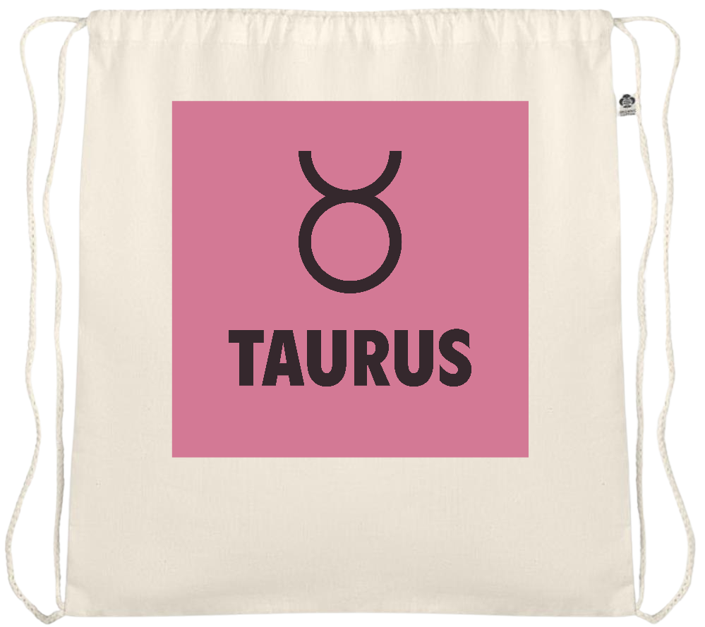 Zodiac Taurus Design - Essential medium organic cotton drawstring bag_BEIGE_front