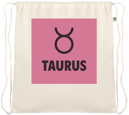 Zodiac Taurus Design - Essential medium organic cotton drawstring bag_BEIGE_front