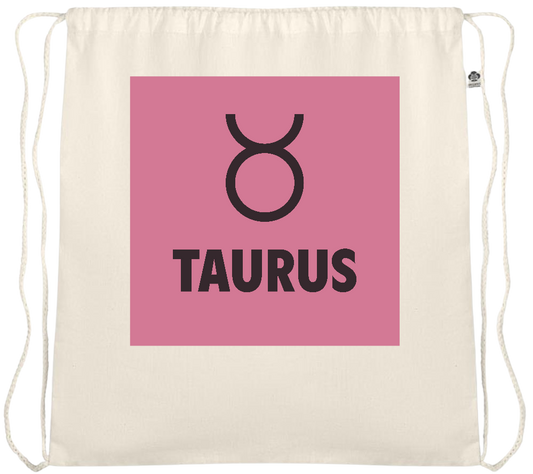 Zodiac Taurus Design - Essential medium organic cotton drawstring bag_BEIGE_front