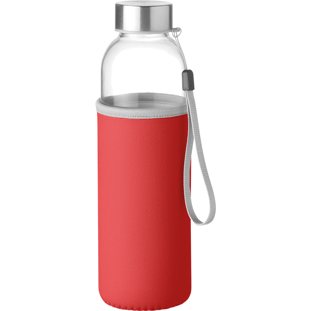 Glass Water Bottle_RED_front