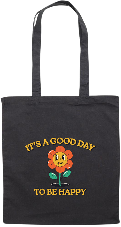 Its a Good Day to be Happy Design - Premium colored cotton tote bag_BLACK_front