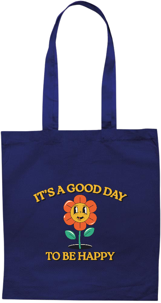 Its a Good Day to be Happy Design - Premium colored cotton tote bag_BLUE_front