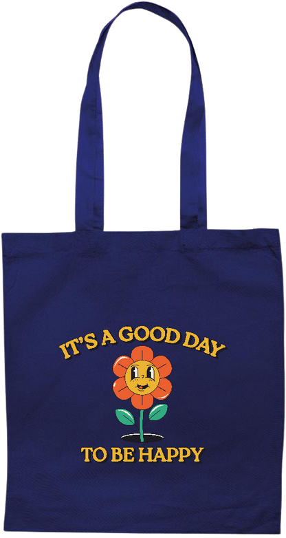 Its a Good Day to be Happy Design - Premium colored cotton tote bag_BLUE_front