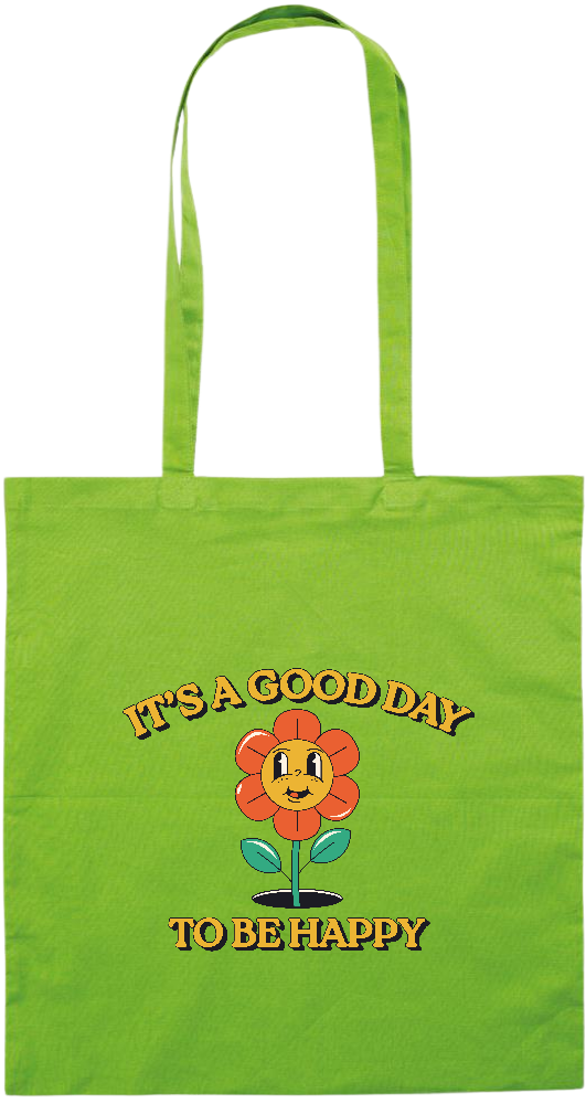 Its a Good Day to be Happy Design - Premium colored cotton tote bag_LIME_front