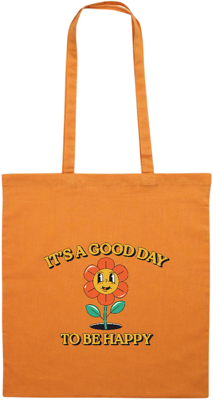 Its a Good Day to be Happy Design - Premium colored cotton tote bag_ORANGE_front