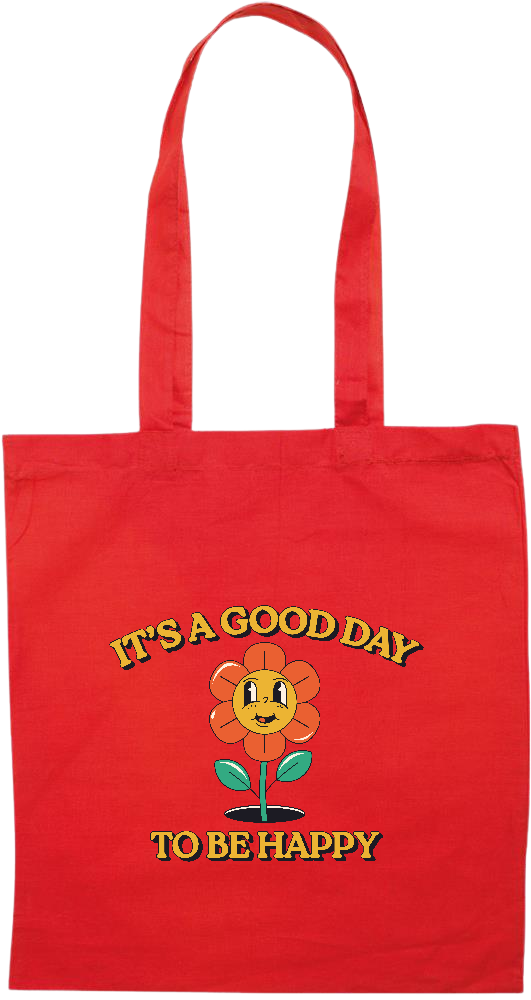 Its a Good Day to be Happy Design - Premium colored cotton tote bag_RED_front