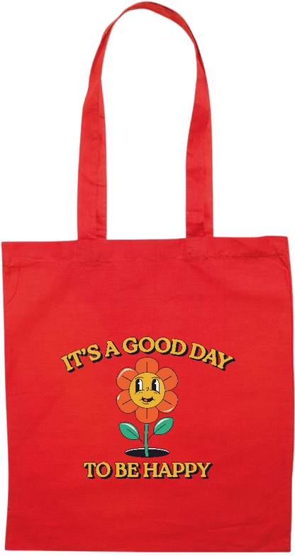 Its a Good Day to be Happy Design - Premium colored cotton tote bag_RED_front