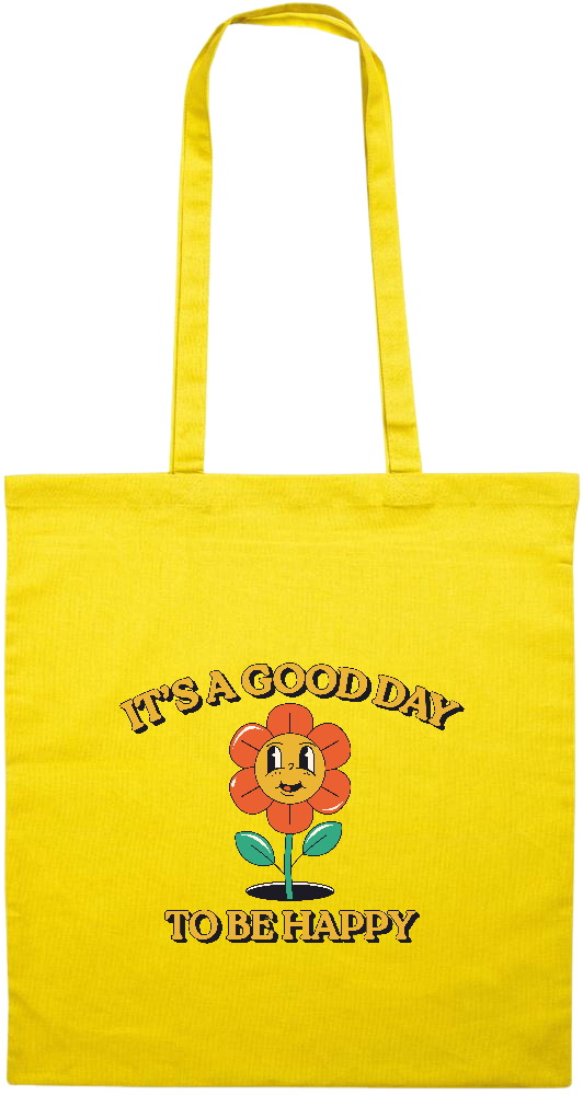 Its a Good Day to be Happy Design - Premium colored cotton tote bag_YELLOW_front