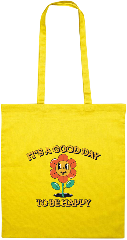 Its a Good Day to be Happy Design - Premium colored cotton tote bag_YELLOW_front