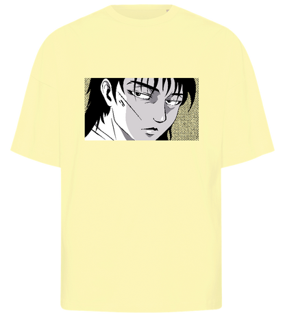 Scarred Samurai Stare Design - Premium men's oversized t-shirt_LIGHT YELLOW_front
