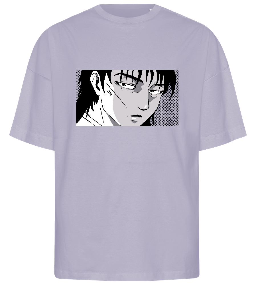 Scarred Samurai Stare Design - Premium men's oversized t-shirt_LILAK_front