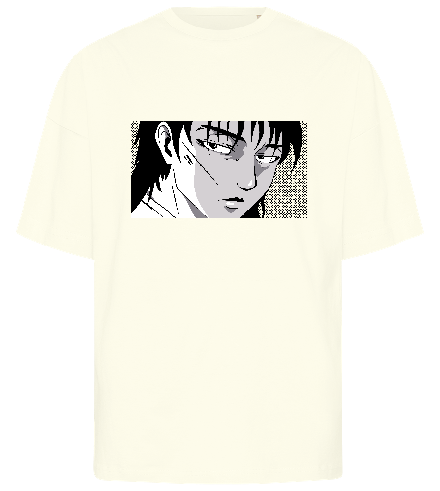 Scarred Samurai Stare Design - Premium men's oversized t-shirt_OFF-WHITE_front