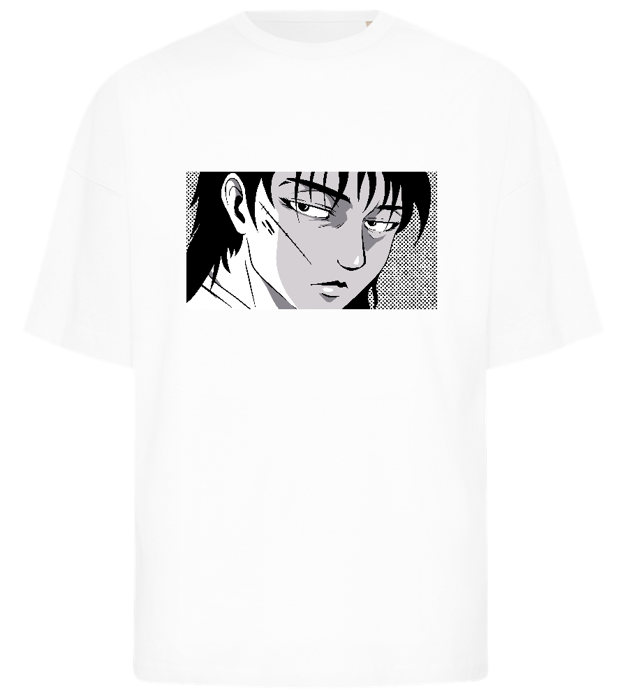 Scarred Samurai Stare Design - Premium men's oversized t-shirt_WHITE_front