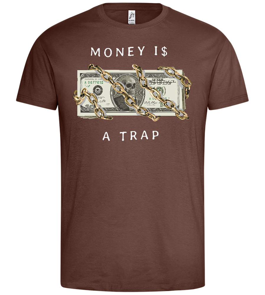 Money and Chains Design - Premium men's t-shirt_CHOCOLATE_front