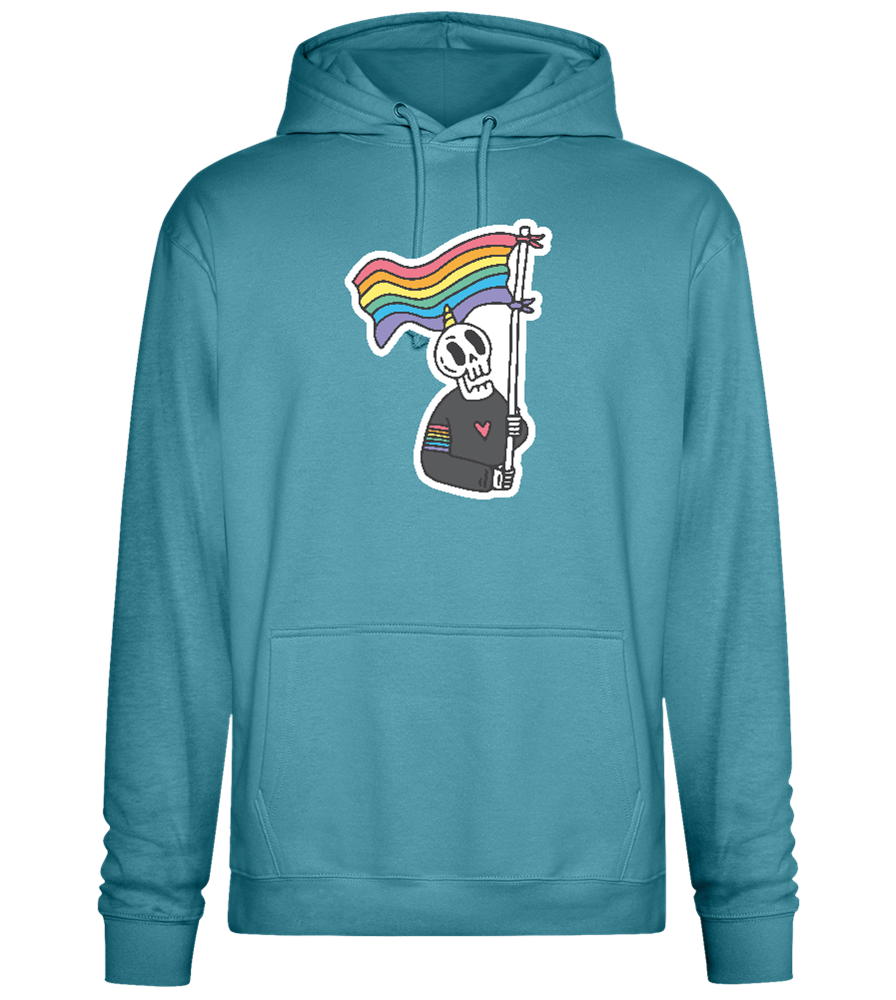 Rainbow Flag Skull Design - Premium Essential Unisex Hoodie_POOL BLUE_front