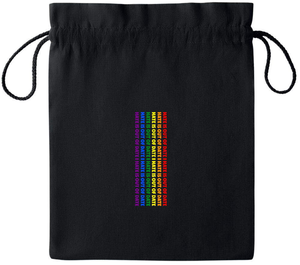 Hate is Out of Date Design - Essential medium colored cotton drawstring bag_BLACK_front