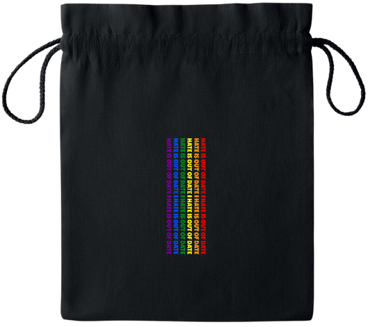 Hate is Out of Date Design - Essential medium colored cotton drawstring bag_BLACK_front