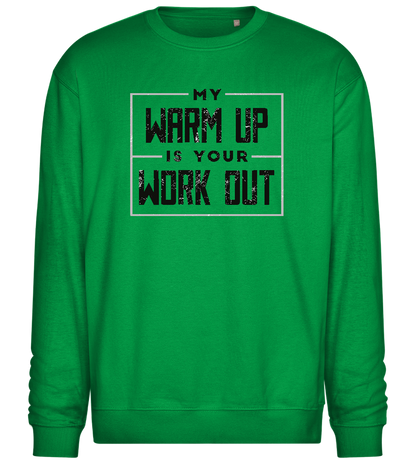 Warm Up Warrior Design - Comfort Essential Unisex Sweater_MEADOW GREEN_front