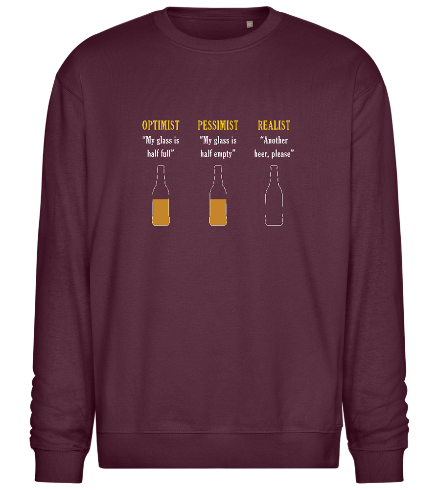 Optimist Pessimist Realist Design - Comfort Essential Unisex Sweater_BORDEAUX_front