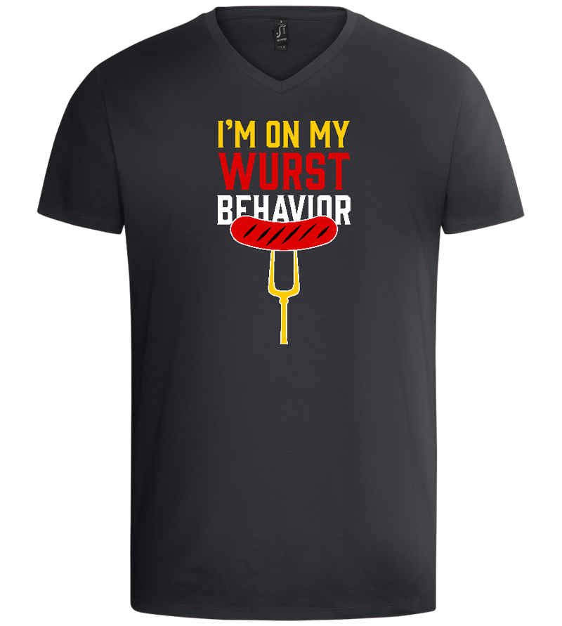 I'm On My Wurst Behaviour Design - Basic men's v-neck t-shirt_DARK GRAY_front