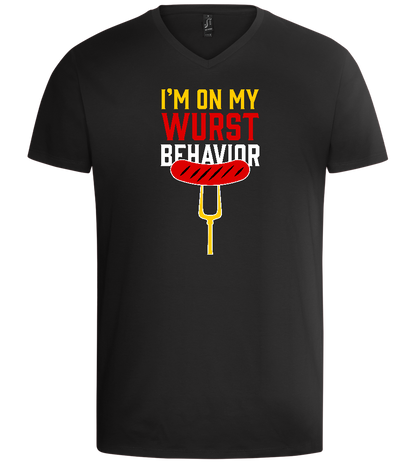 I'm On My Wurst Behaviour Design - Basic men's v-neck t-shirt_DEEP BLACK_front