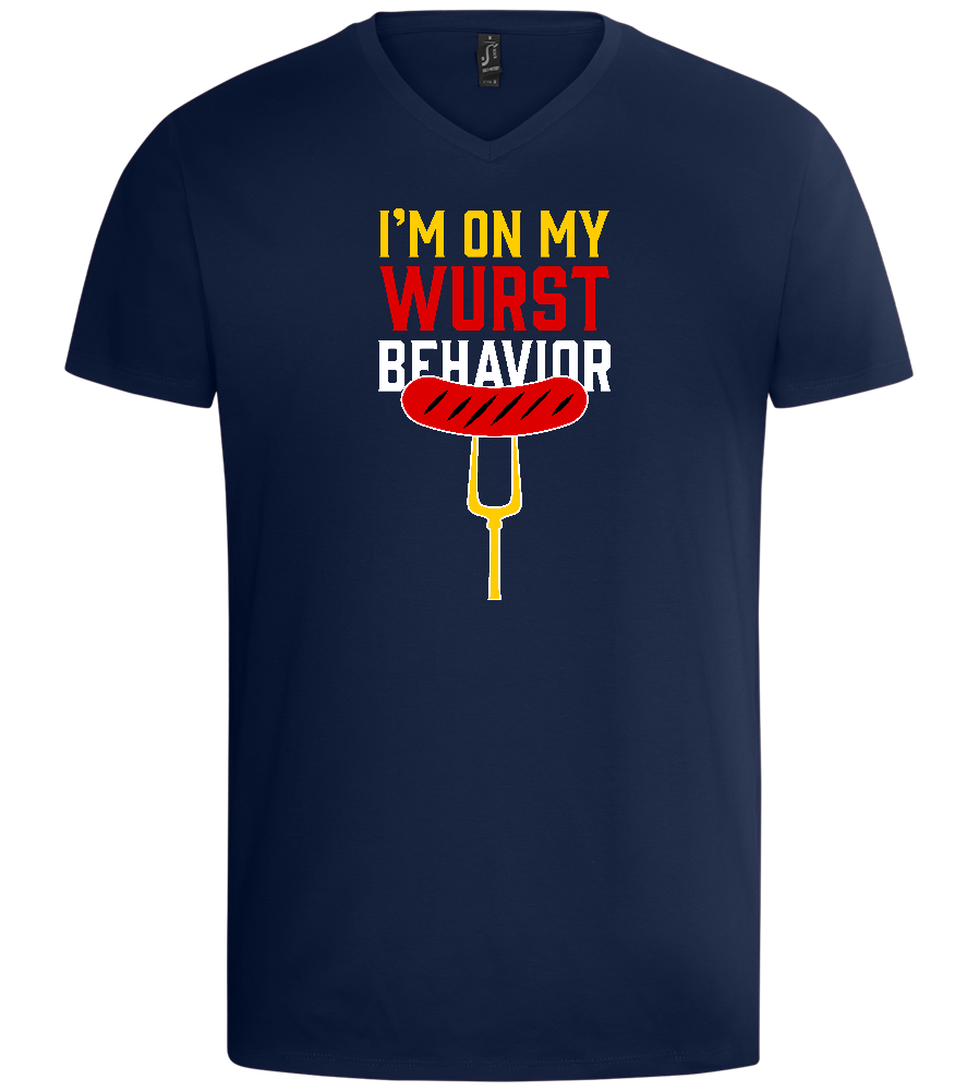 I'm On My Wurst Behaviour Design - Basic men's v-neck t-shirt_MARINE_front