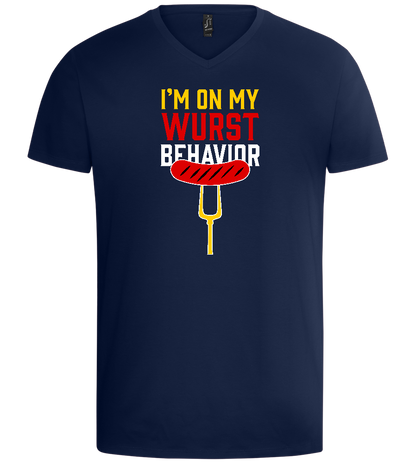 I'm On My Wurst Behaviour Design - Basic men's v-neck t-shirt_MARINE_front