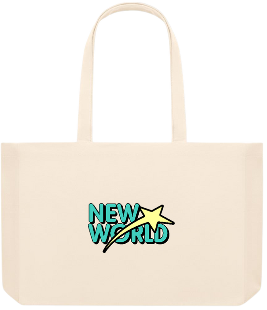 New World Design - Premium large recycled beach tote bag_BEIGE_front