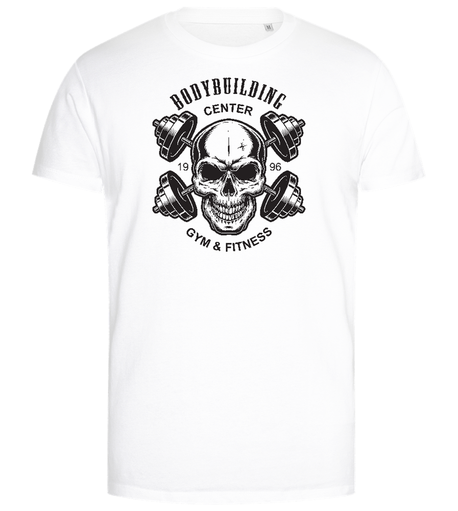 Bodybuilding Skull Design - Premium men's close fitting t-shirt_WHITE_front