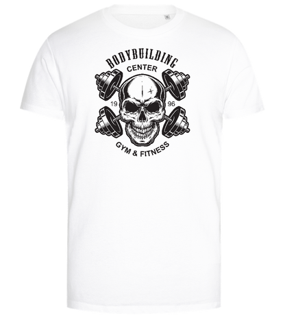 Bodybuilding Skull Design - Premium men's close fitting t-shirt_WHITE_front