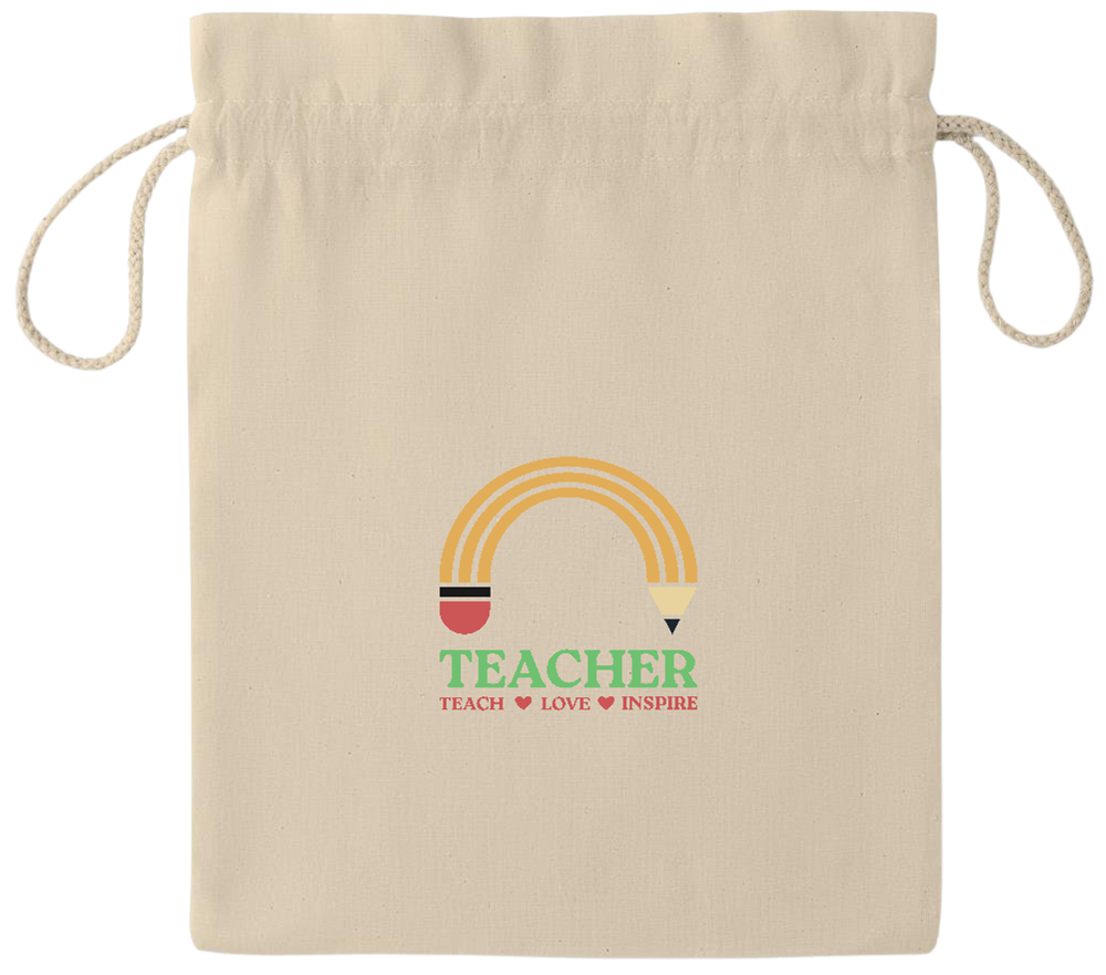 Teacher Pencil Design - Essential medium drawcord gift bag_BEIGE_front