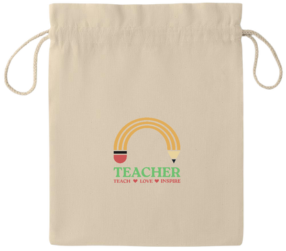 Teacher Pencil Design - Essential medium drawcord gift bag_BEIGE_front